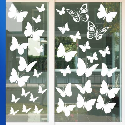 Deko Fensterfolie als Vogelschutz mit Schmetterlingen in weiß